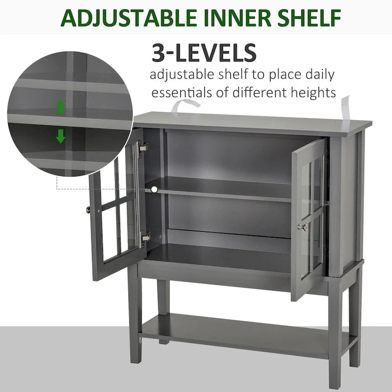 Buffet et crédence de cuisine modernes HOMCOM avec 2 portes vitrées battantes et un grand espace de rangement