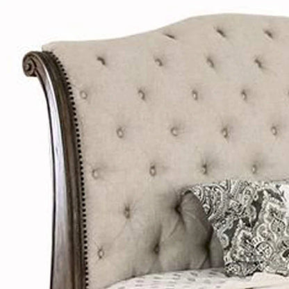 Lit California King avec tête et pied de lit traîneau, marron et beige