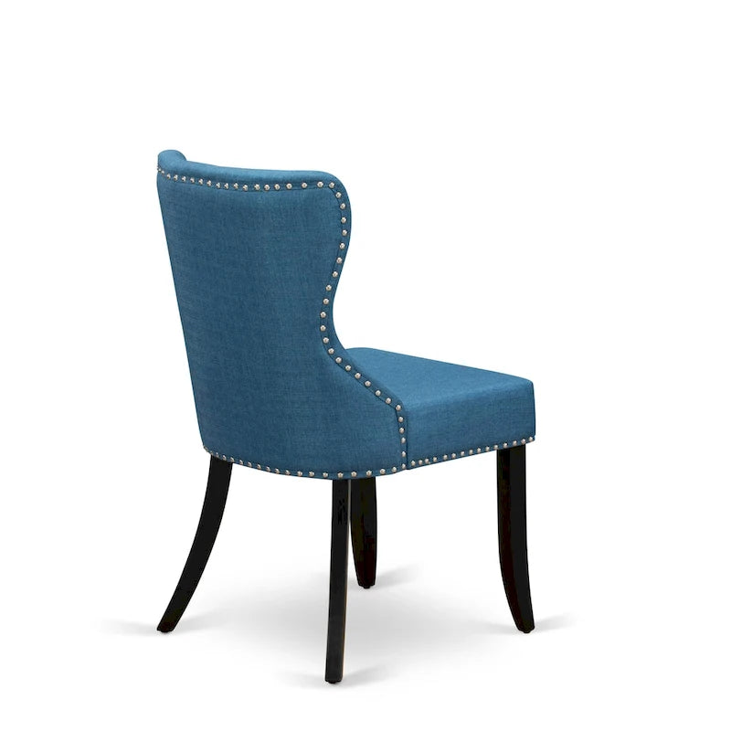 Ensemble de table de cuisine East West Furniture : une table à manger ronde et des chaises Parson en lin bleu, noires (nombre de pièces au choix)