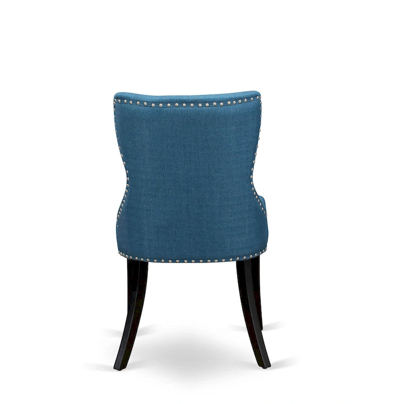 Ensemble de table de cuisine East West Furniture : une table à manger ronde et des chaises Parson en lin bleu, noires (nombre de pièces au choix)