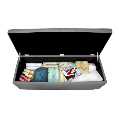 Banc de rangement en lin capitonné Sole Secret Button