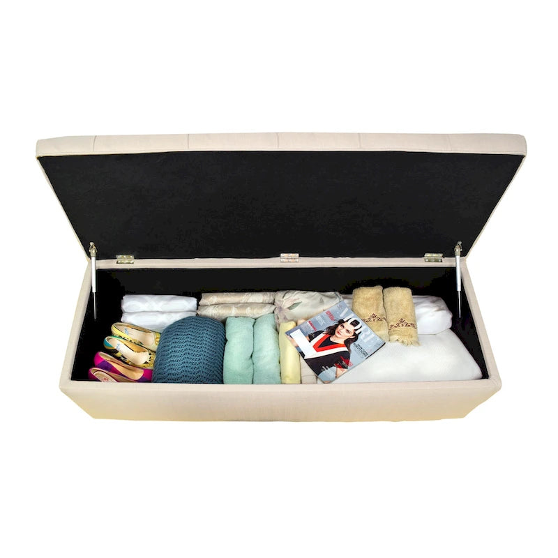 Banc de rangement en lin capitonné Sole Secret Button