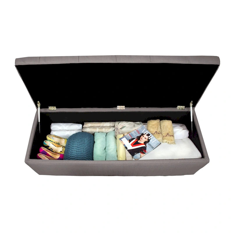 Banc de rangement en lin capitonné Sole Secret Button