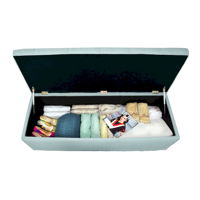 Banc de rangement en lin capitonné Sole Secret Button