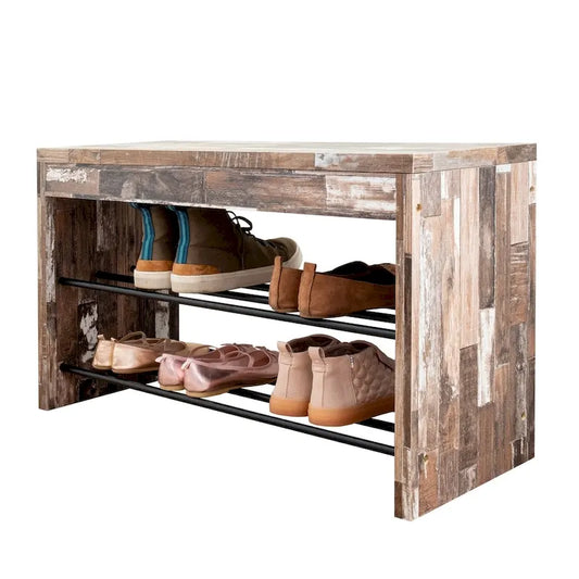Danya B. Two-Tier Industrial Shoe Bench in Distressed Wood Finish