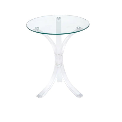 Table d'appoint moderne avec piètement incurvé et plateau en verre