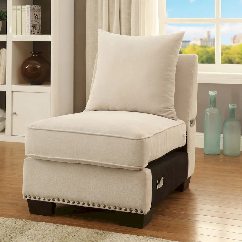 Canapé d'angle contemporain Riti en tissu beige, revêtu de tissu, par Furniture of America