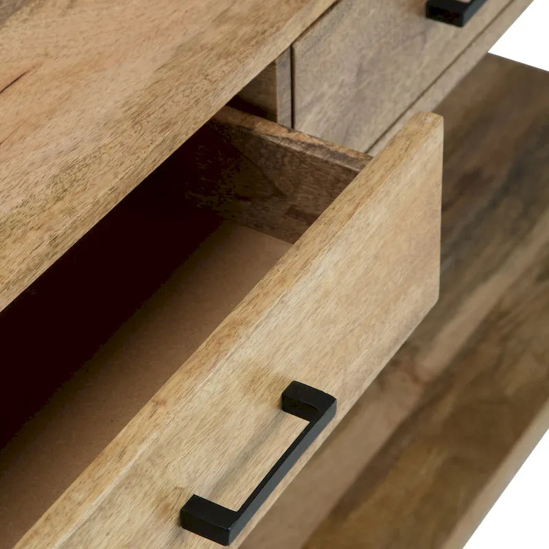 Console/table basse moderne de style industriel WYNDENHALL Lawson en bois de manguier massif et métal, 137 cm de large, finition naturelle - 140 cm L x 41 cm P x 81 cm H