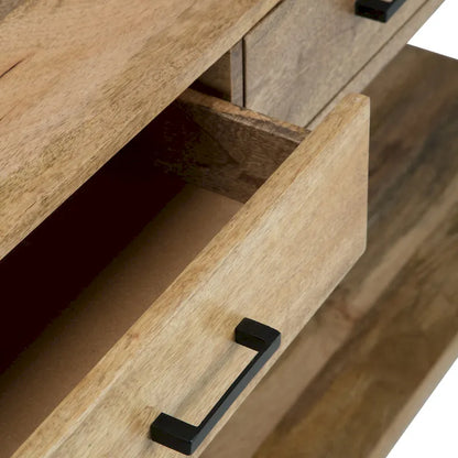 Console/table basse moderne de style industriel WYNDENHALL Lawson en bois de manguier massif et métal, 137 cm de large, finition naturelle - 140 cm L x 41 cm P x 81 cm H