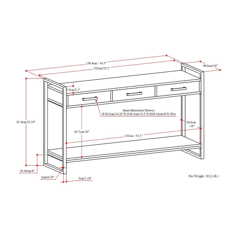 Console/table basse moderne de style industriel WYNDENHALL Lawson en bois de manguier massif et métal, 137 cm de large, finition naturelle - 140 cm L x 41 cm P x 81 cm H
