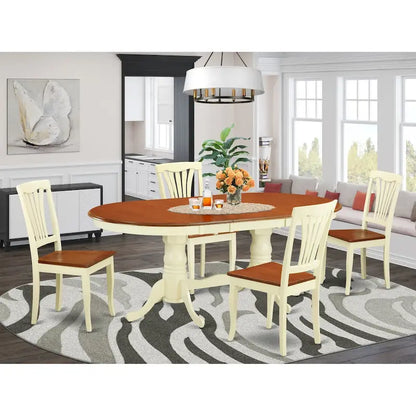 East West Furniture Dining Room Table Set Includes an Oval Table with Butterfly Leaf and 4 Dining Chairs, Buttermilk & Cherry