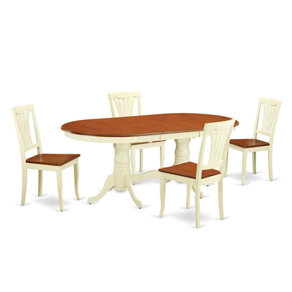 Ensemble de salle à manger East West Furniture comprenant une table ovale avec rallonge papillon et 4 chaises, coloris babeurre et cerisier.