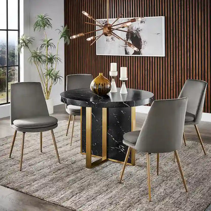 Ensemble table et chaises de salle à manger rondes Saki 43 pouces de large en faux marbre par iNSPIRE Q Modern