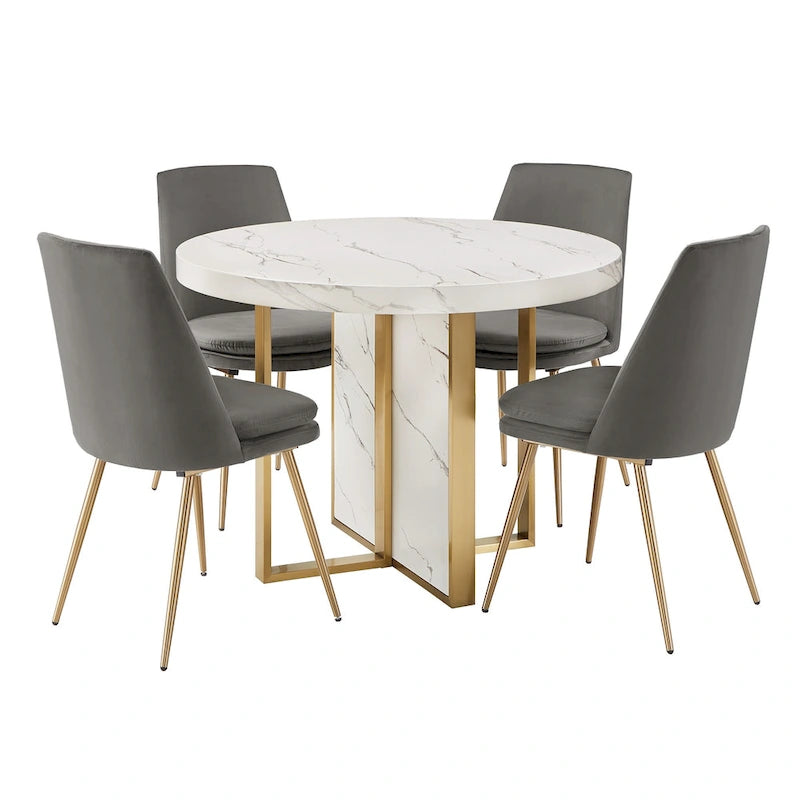 Ensemble table et chaises de salle à manger rondes Saki 43 pouces de large en faux marbre par iNSPIRE Q Modern