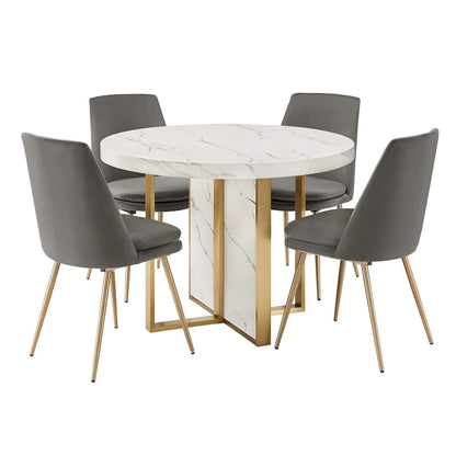 Ensemble table et chaises de salle à manger rondes Saki 43 pouces de large en faux marbre par iNSPIRE Q Modern