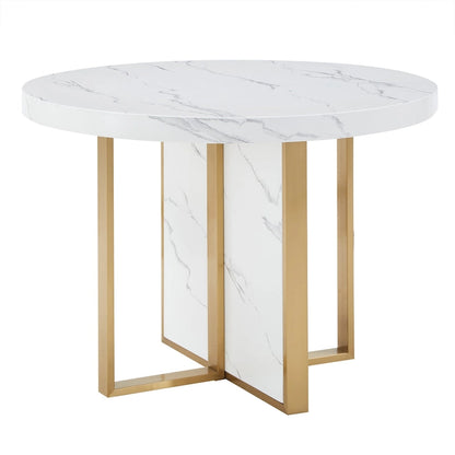 Ensemble table et chaises de salle à manger rondes Saki 43 pouces de large en faux marbre par iNSPIRE Q Modern