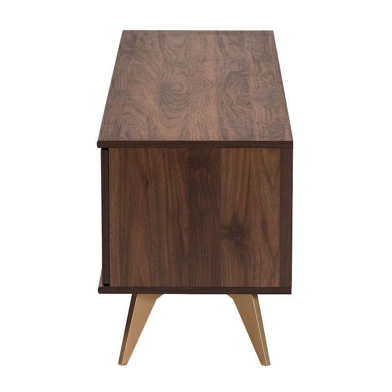 Meuble TV Graceland de style transitionnel moderne du milieu du siècle, en bois finition noyer brun, à 2 portes