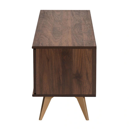 Meuble TV Graceland de style transitionnel moderne du milieu du siècle, en bois finition noyer brun, à 2 portes