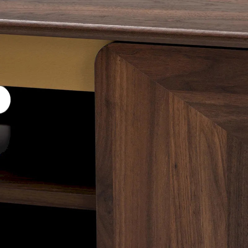 Meuble TV Graceland de style transitionnel moderne du milieu du siècle, en bois finition noyer brun, à 2 portes