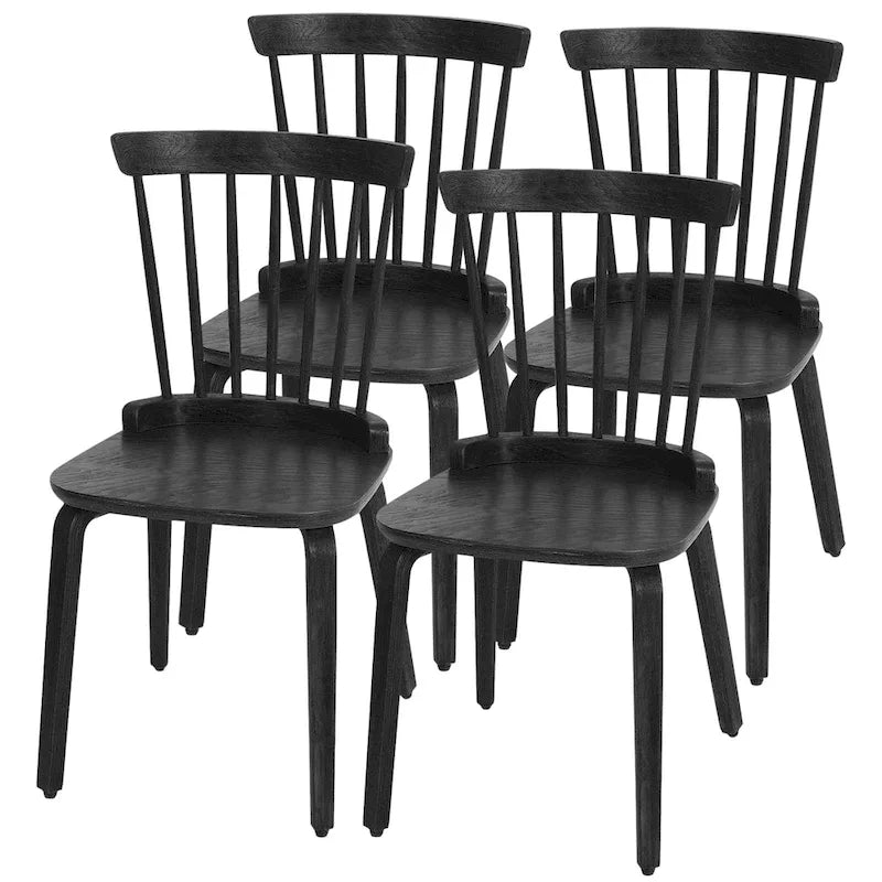 Chaises de salle à manger Windsor à dossier à fuseaux et pieds en bois courbé, noires - 85 cm (H) x 45 cm (L) x 50 cm (P)