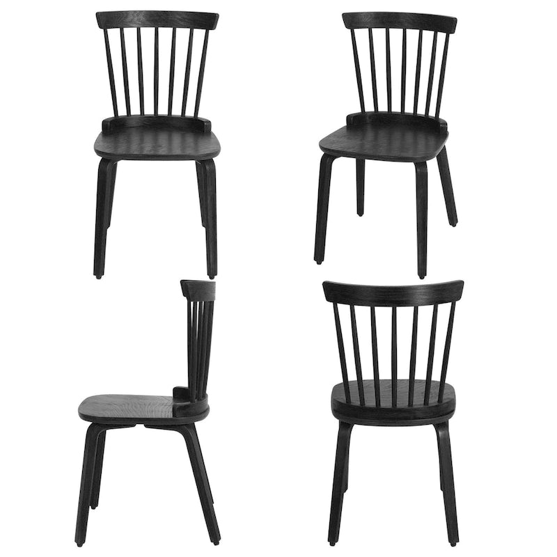 Chaises de salle à manger Windsor à dossier à fuseaux et pieds en bois courbé, noires - 85 cm (H) x 45 cm (L) x 50 cm (P)