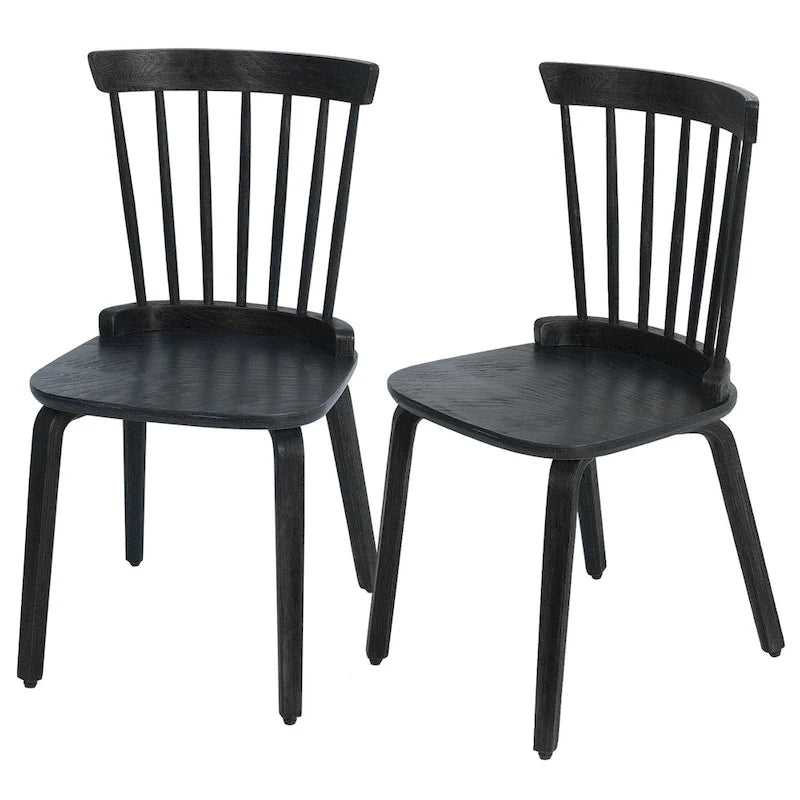 Chaises de salle à manger Windsor à dossier à fuseaux et pieds en bois courbé, noires - 85 cm (H) x 45 cm (L) x 50 cm (P)