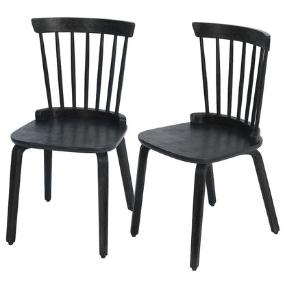 Chaises de salle à manger Windsor à dossier à fuseaux et pieds en bois courbé, noires - 85 cm (H) x 45 cm (L) x 50 cm (P)
