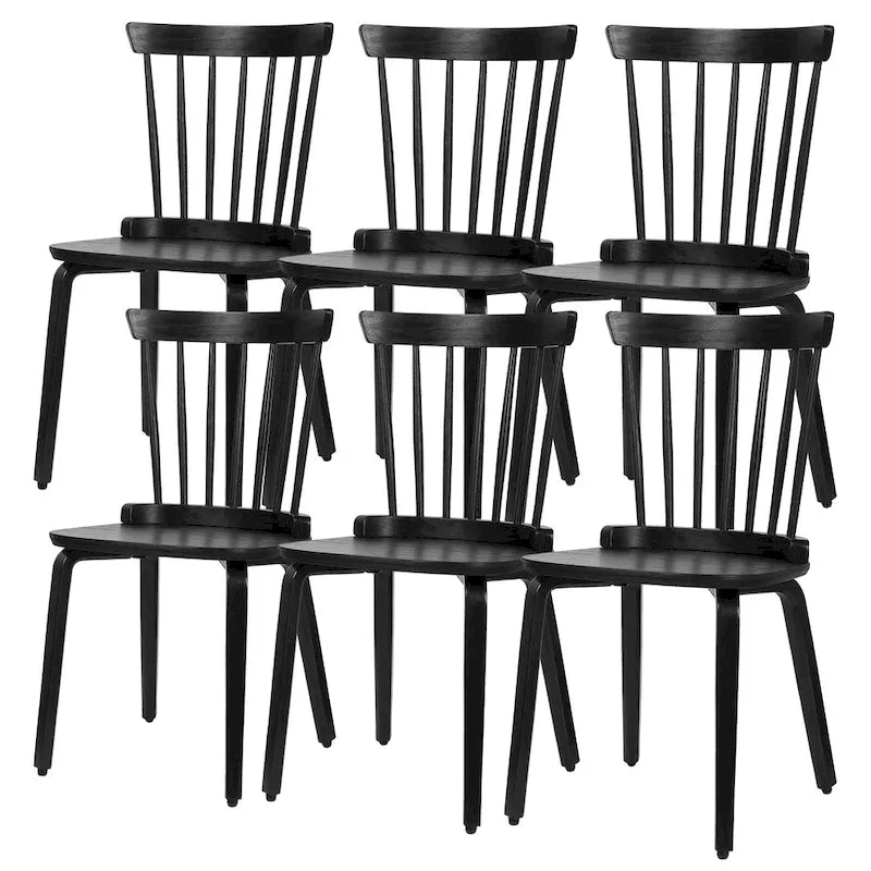 Chaises de salle à manger Windsor à dossier à fuseaux et pieds en bois courbé, noires - 85 cm (H) x 45 cm (L) x 50 cm (P)