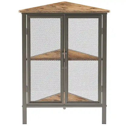 Table d'angle triangulaire de style industriel avec armoire de rangement à double porte et à 3 niveaux