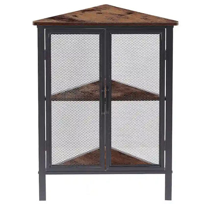 Table d'angle triangulaire de style industriel avec armoire de rangement à double porte et à 3 niveaux