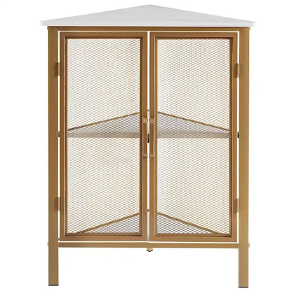 Table d'angle triangulaire de style industriel avec armoire de rangement à double porte et à 3 niveaux