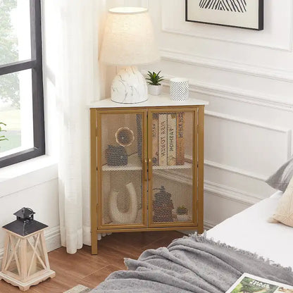 Table d'angle triangulaire de style industriel avec armoire de rangement à double porte et à 3 niveaux