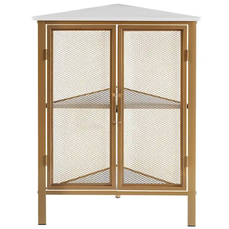 Table d'angle triangulaire de style industriel avec armoire de rangement à double porte et à 3 niveaux