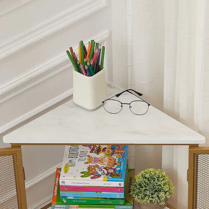 Table d'angle triangulaire de style industriel avec armoire de rangement à double porte et à 3 niveaux