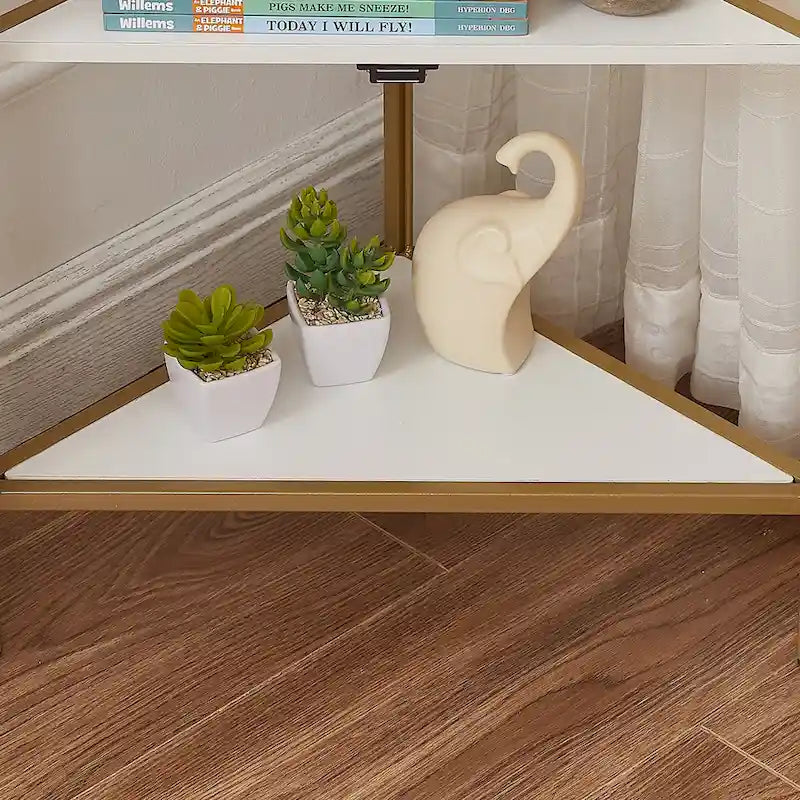 Table d'angle triangulaire de style industriel avec armoire de rangement à double porte et à 3 niveaux