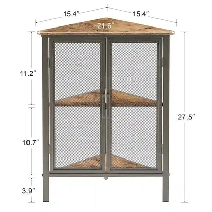 Table d'angle triangulaire de style industriel avec armoire de rangement à double porte et à 3 niveaux