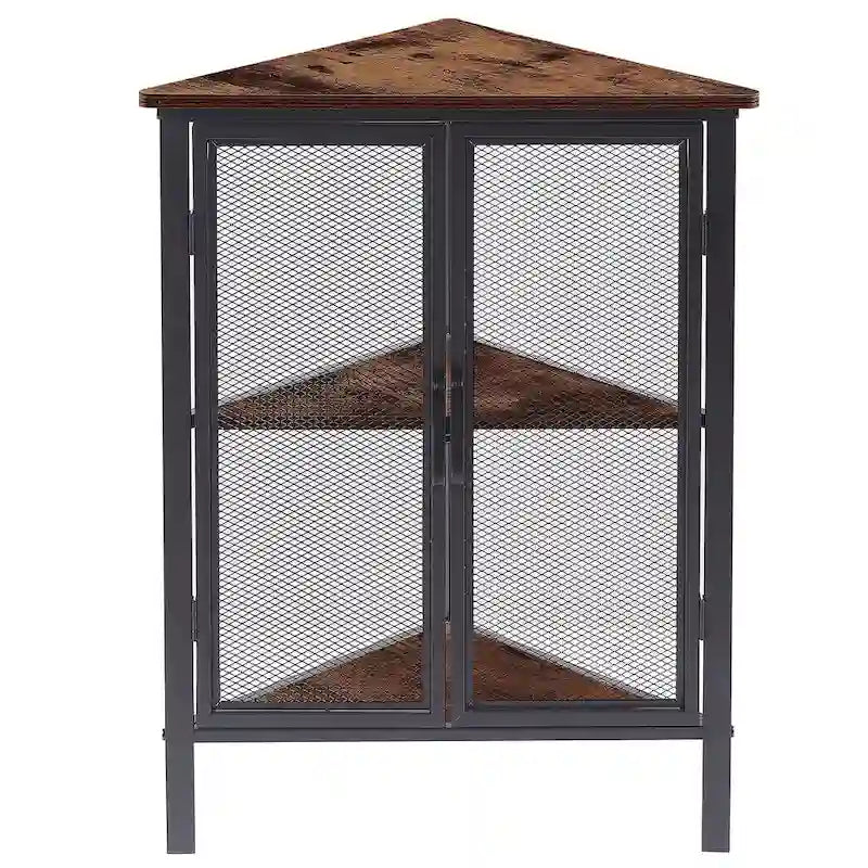 Table d'angle triangulaire de style industriel avec armoire de rangement à double porte et à 3 niveaux