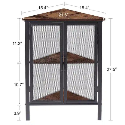 Table d'angle triangulaire de style industriel avec armoire de rangement à double porte et à 3 niveaux