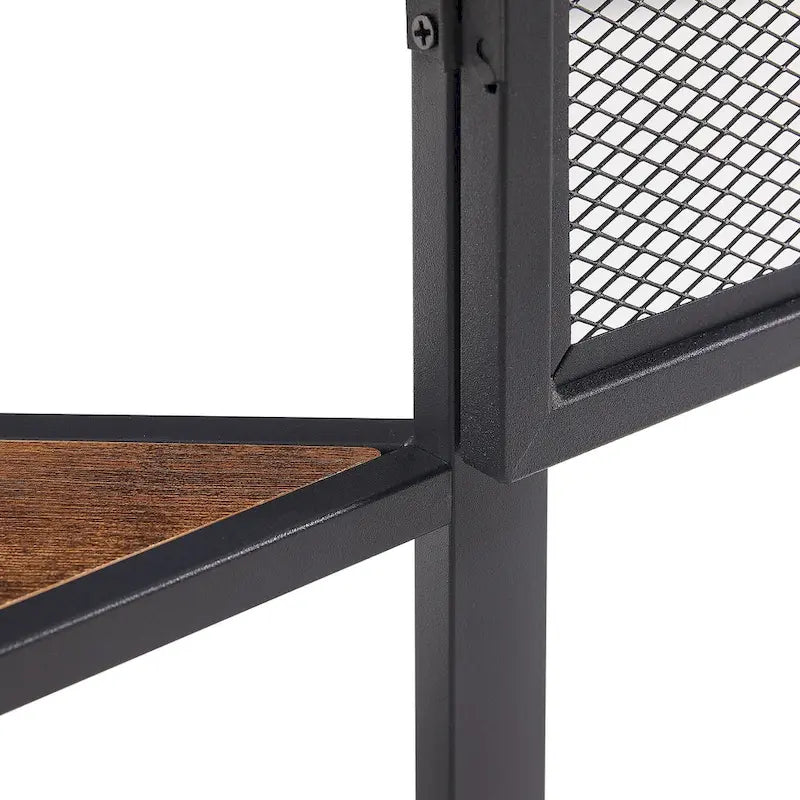 Table d'angle triangulaire de style industriel avec armoire de rangement à double porte et à 3 niveaux