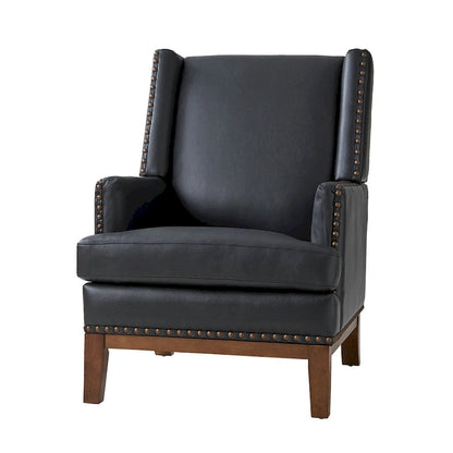 Fauteuil Lourdes en cuir véritable avec structure en bois massif et coussin d'assise amovible par HULALA HOME