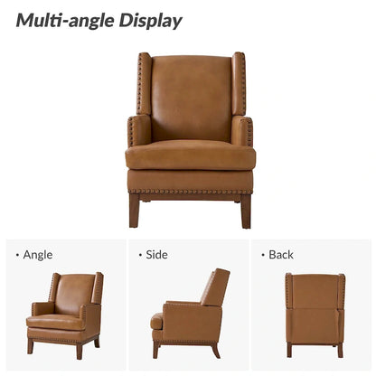 Fauteuil Lourdes en cuir véritable avec structure en bois massif et coussin d'assise amovible par HULALA HOME