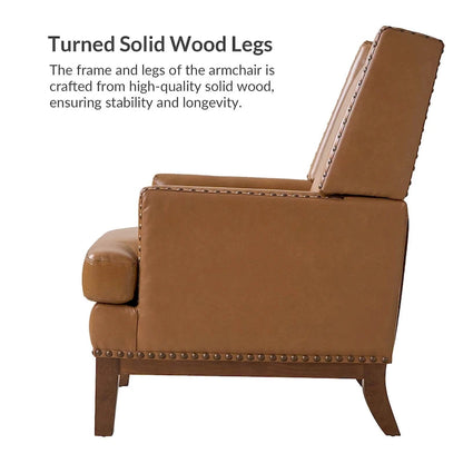 Fauteuil Lourdes en cuir véritable avec structure en bois massif et coussin d'assise amovible par HULALA HOME