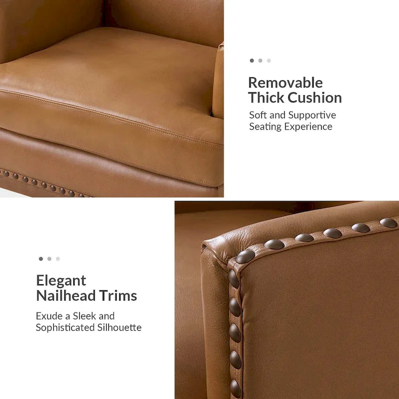 Fauteuil Lourdes en cuir véritable avec structure en bois massif et coussin d'assise amovible par HULALA HOME