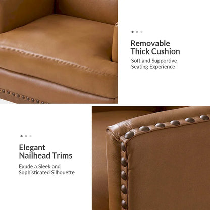 Fauteuil Lourdes en cuir véritable avec structure en bois massif et coussin d'assise amovible par HULALA HOME