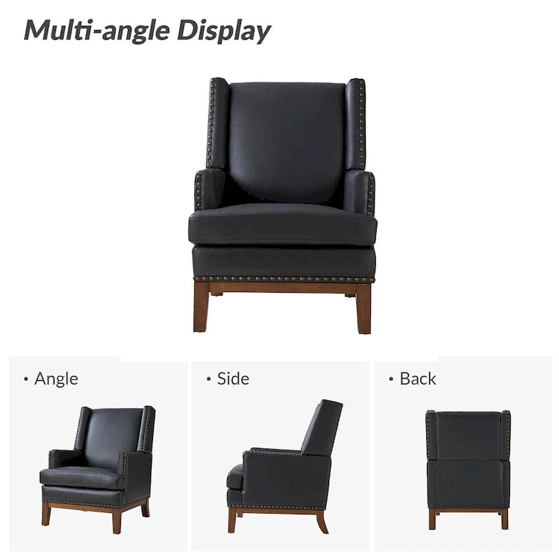 Fauteuil Lourdes en cuir véritable avec structure en bois massif et coussin d'assise amovible par HULALA HOME