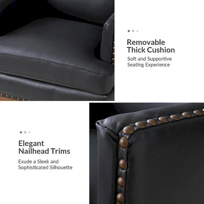 Fauteuil Lourdes en cuir véritable avec structure en bois massif et coussin d'assise amovible par HULALA HOME