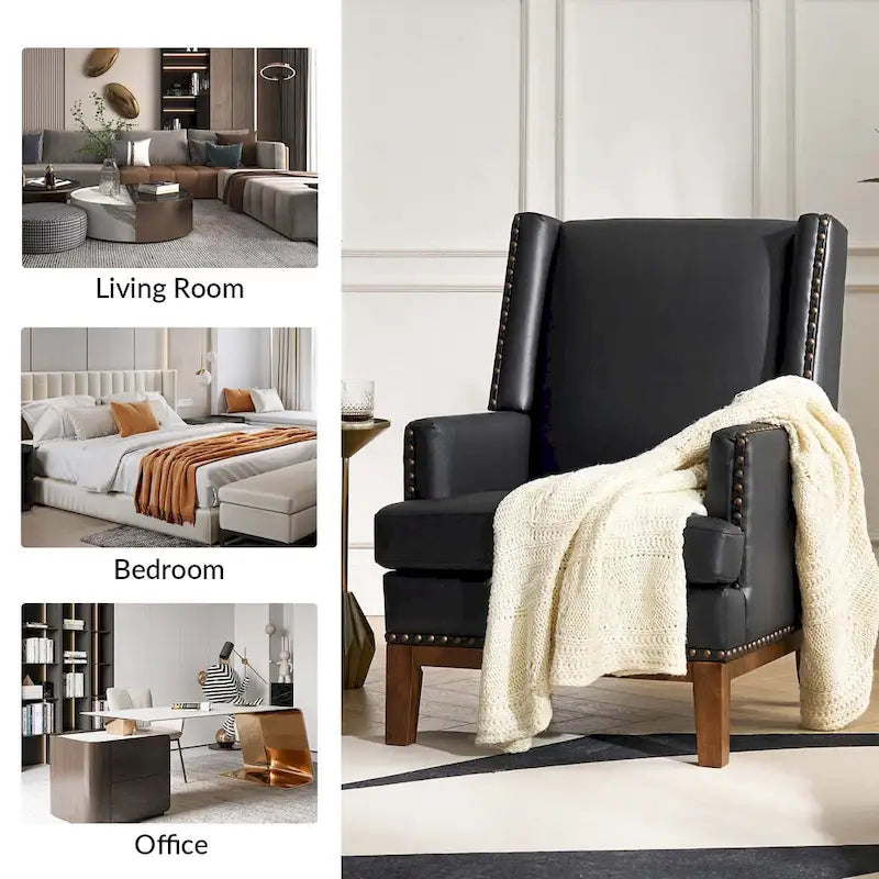 Fauteuil Lourdes en cuir véritable avec structure en bois massif et coussin d'assise amovible par HULALA HOME