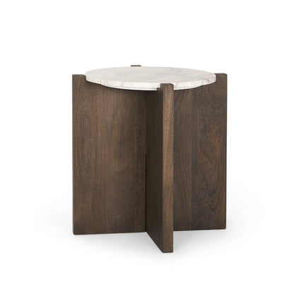 Bianca Dark Brown Wood w/ Marble Round Accent Table - 22.0L x 22.0W x 22.0H