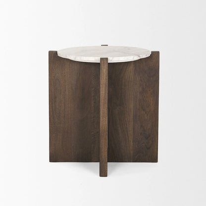 Table d'appoint ronde Bianca en bois brun foncé avec marbre - 56 cm (L) x 56 cm (l) x 56 cm (H)
