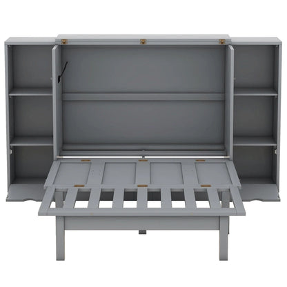 Lit escamotable Queen Size avec étagères, tiroirs et ports USB, gris